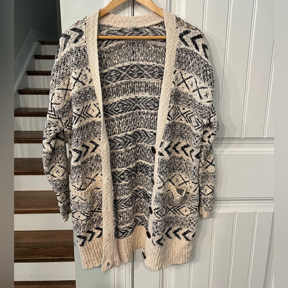 Ecote Urban Outfitters Black and Cream Geometric Cardigan Size Small Cotton